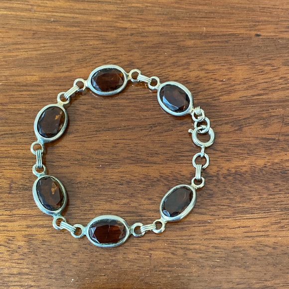 Jewelry - Sterling Silver & Chocolate Topaz Bracelet 6 large 3/8” by 5/8” stones approx 8”